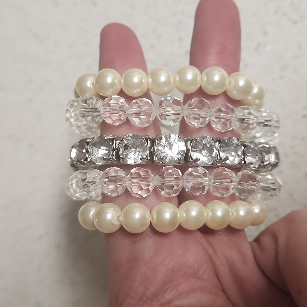 Maurices 5 Tier Faux Pearl and Gem Beaded Fashion Bracelets